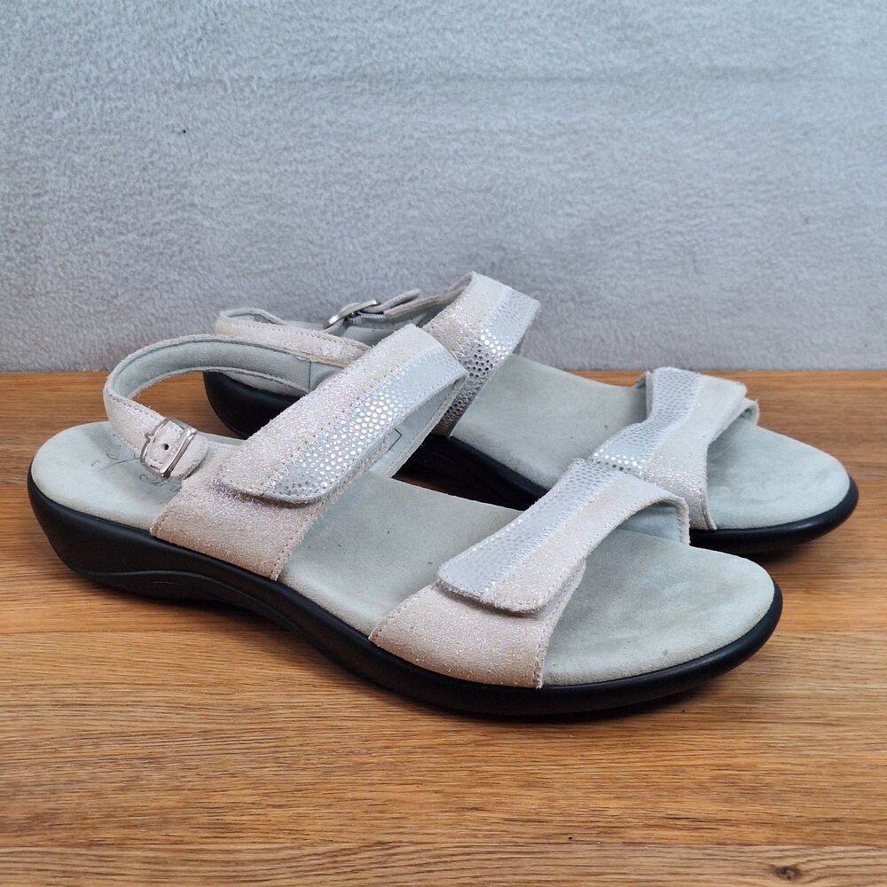 SAS Nudu Women's 10.5 Narrow Slingback Sandals White Cream Sparkle Leather USA